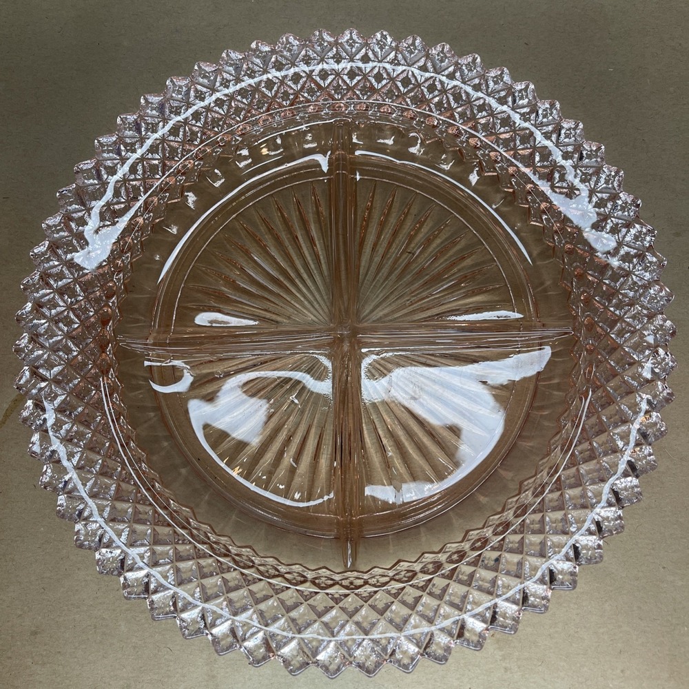 Anchor Hocking Pink Depression Glass Miss America 4 Part Divided Relish Dish - Picture 3 of 4